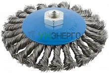 Корщетка тип "колесо" с наклоном гайка М14 стальная витая проволока 125мм MOS 38938М Корщетка тип "колесо" с наклоном гайка М14 стальная витая проволока 125мм MOS 38938М