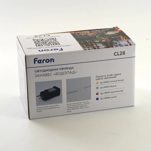 Светодиодная гирлянда Feron CL28 занавес Водопад  3*3м  + 3м 230V синий, статичная, c питанием от сети, прозрачный шнур 48606 фото 7