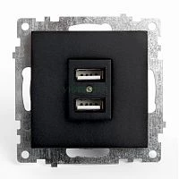 Розетка USB 2-местная (механизм), STEKKER GLS10-7115-05, 250B, 2.4А. серия Катрин, черный 39616