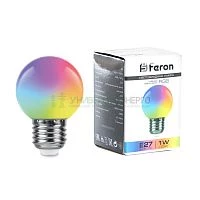 Лампа светодиодная Feron LB-37 Шарик матовый E27 1W RGB плавная сменая цвета 38116