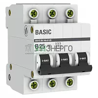 Выключатель автоматический модульный 3п B 25А 4.5кА ВА 47-29 Basic EKF mcb4729-3-25-B Выключатель автоматический модульный 3п B 25А 4.5кА ВА 47-29 Basic EKF mcb4729-3-25-B