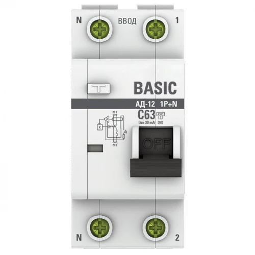 Выключатель автоматический дифференциального тока 2п (1P+N) C 63А 30мА тип AC 4.5кА АД-12 Basic EKF DA12-63-30-bas фото 3