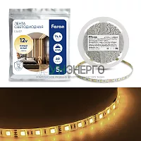 Cветодиодная LED лента Feron LS607, 60SMD(5050)/м 14.4Вт/м  5м IP65 12V 3000К 27654