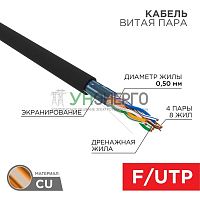 Кабель витая пара F/UTP кат.5e 4х2х24AWG solid PE OUTDOOR черн. (м) Rexant 01-0146