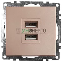 Розетка USB 2-местная (механизм), STEKKER GLS10-7115-02, 250B, 2.4А. серия Катрин, шампань 39602