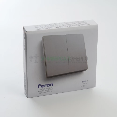 Кнопка-выключатель беспроводной FERON, TM82 230V, 500W, двухклавишный, серебро 41720 фото 8