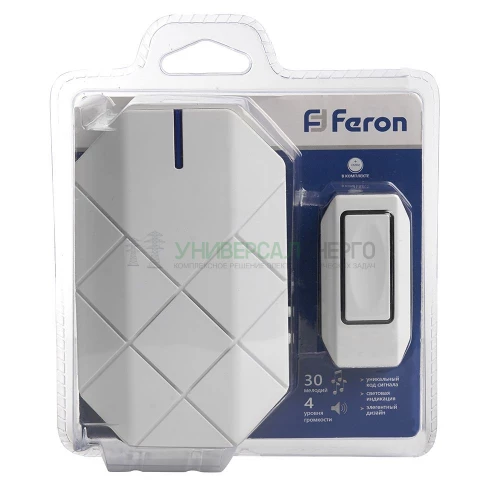 Звонок дверной беспроводной Feron E-377 Электрический 30 мелодий белый с питанием от батареек 41433 фото 2
