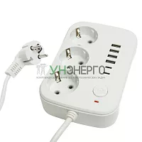 Удлинитель 3-местный c/з 3x1 мм2, 3 м, 250В, 10А, 4USB+2Type-C 2,4А, серия Home, белый STEKKER HM09-36-02 49979