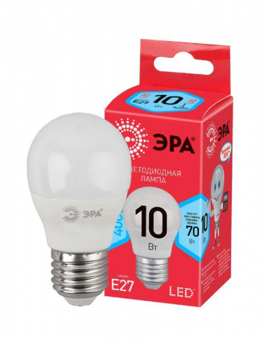 Лампа светодиодная ECO LED P45-10W-840-E27 (диод шар 10Вт нейтр. E27) ЭРА Б0032971