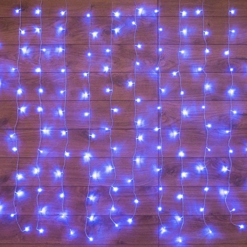 Гирлянда светодиодная "Светодиодный Дождь" 1.5х1.5м 144LED син. 12Вт 230В IP20 с контроллером провод прозр. Neon-Night 235-033