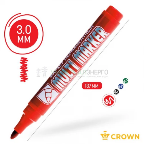 Маркер перманентный "Multi Marker" 3мм пулевидный крас. Crown Б0048241 фото 2