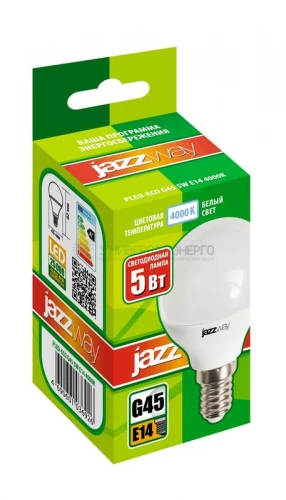 Лампа светодиодная PLED-ECO 5Вт G45 шар 4000К нейтр. бел. E14 400лм 220-240В JazzWay 1036926A фото 2