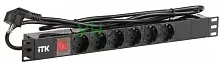 Блок розеток 6-м PDU (немец. станд.) DIN49440 с LED выкл. 1U шнур 2м вилка DIN49441 профиль ПВХ черн. ITK PH12-6D1-P