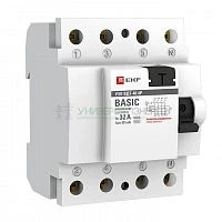 Выключатель дифференциального тока (УЗО) 4п 40А 30мА тип AC Basic электрон.EKF elcb-4-40-30e-sim