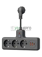Удлинитель с сетевым фильтром 3х0.3м 10А 2USB + 1USBC 2500Вт ПВС 3х1 компакт черн. КОСМОС FRKsm0.3m-3g(B)USB Удлинитель с сетевым фильтром 3х0.3м 10А 2USB + 1USBC 2500Вт ПВС 3х1 компакт черн. КОСМОС FRKsm0.3m-3g(B)USB