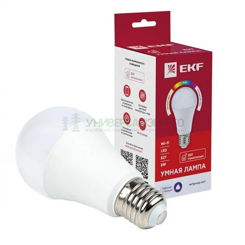 Лампа светодиодная Умная Connect 8Вт WIFI RGBW E27 EKF slwf-e27-rgbw фото 3