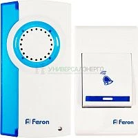 Звонок дверной беспроводной Feron Е-221  Электрический 32 мелодии белый синий с питанием от батареек 23677