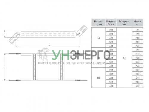 Угол для лотка вертикальный шарнирный 100х500мм EKF vlt100500 фото 2