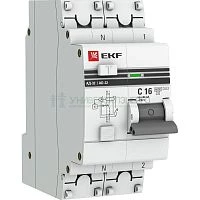 Выключатель автоматический дифференциального тока 2п (1P+N) C 16А 30мА тип AC 6кА АД-32 защита 270В электрон. PROxima EKF DA32-6-16-30-ac-pro