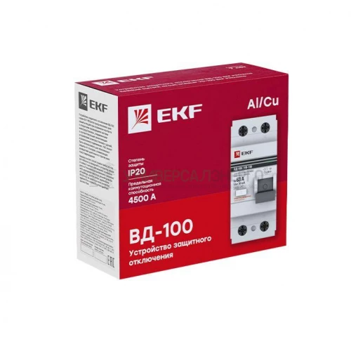 Выключатель дифференциального тока (УЗО) 2п 80А 300мА тип AC ВД-100 (электромех.) PROxima EKF elcb-2-80-300-em-pro фото 3