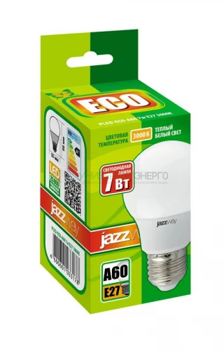 Лампа светодиодная PLED-ECO 7Вт A60 грушевидная 3000К тепл. бел. E27 570лм 230В JazzWay 1033178 фото 2