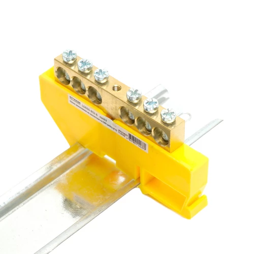 Шина "PE" STEKKER на изоляторе 8*12 на DIN-рейку 6 выводов, желтый, LD555-812-6 49552 фото 3