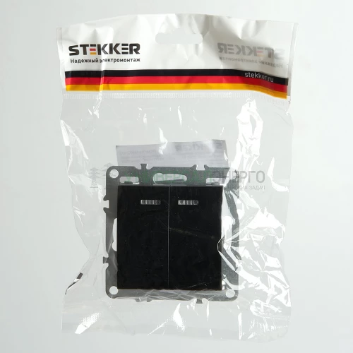 Выключатель 2-клавишный с индикатором (механизм), STEKKER, PSW10-9102-03, 250В, 10А, серия Эрна, черный 49147 фото 4