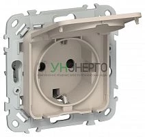 Розетка СП FLITE РСшкр11-1-44-ФлЛ 16А IP44 с заземл. с защ. шторками и крышкой безвинтовое крепление механизм льняной IEK FI-R16-16-1-44-K88