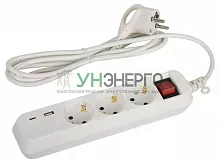 Удлинитель 3х1.5м с заземл. 10А +1xUSBA+1xUSBC с выкл. UB-3es-1.5m-USB Эра Б0052897