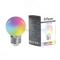 Лампа светодиодная Feron LB-371 Шар матовый E27 3W RGB быстрая смена цвета 38127