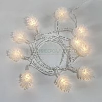 Гирлянда светодиодная &quot;Шишки&quot; 1.5м 10LED тепл. бел. провод прозр. 2хAA (батарейки не в комплекте) Neon-Night 303-098