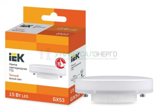 Лампа светодиодная ECO T75 таблетка 15Вт 230В 3000К GX53 IEK LLE-T80-15-230-30-GX53