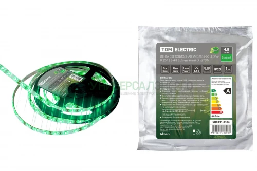 Лента светодиодная SMD2835-60 LED/м-IP20-12 В-4.8 Вт/м-зелёный (5 м) TDM