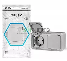 Розетка 2-м ОП Dita 16А IP54 250В с заземл. с крышкой сер. TOKOV ELECTRIC TKL-DT-R2Z-C06-IP54