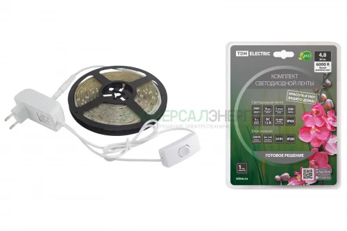 Комплект светодиодной ленты SMD2835-60 LED/м-12 В-4.8 Вт/м-IP65-6000 К (5 м), 24 Вт TDM