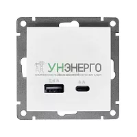 Розетка 2-м USB СП Афина 5В тип А(2.4А)+С(4А) механизм бел. Universal А0059