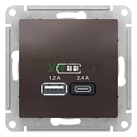 Розетка USB AtlasDesign тип A+C 5В/2.4А 2х5В/1.2А механизм мокко SE ATN000639