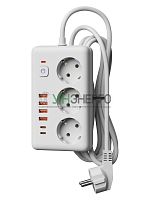 Удлинитель с сетевым фильтром 3х1.5м 10А 4USB + 2USBC 2500Вт ПВС 3х1 прямоуг. бел. КОСМОС FKsm1.5m-3gPF(W)USB Удлинитель с сетевым фильтром 3х1.5м 10А 4USB + 2USBC 2500Вт ПВС 3х1 прямоуг. бел. КОСМОС FKsm1.5m-3gPF(W)USB