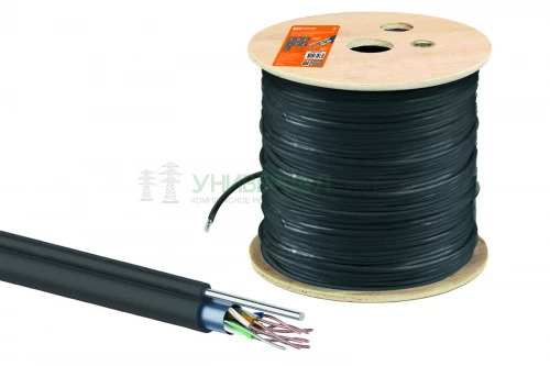 Кабель витая пара F/UTP Cat 5e 4х2х24AWG (305м) solid, PE для наружн. прокл., чёрный, трос 1.2мм TDM