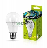Лампа светодиодная LED-A60-10W-E27-3000K 10Вт грушевидная 3000К тепл. бел. E27 180-240В ЛОН Ergolux 12148 Лампа светодиодная LED-A60-10W-E27-3000K 10Вт грушевидная 3000К тепл. бел. E27 180-240В ЛОН Ergolux 12148