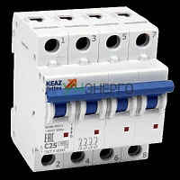 Выключатель автоматический модульный 4п C 25А 6кА OptiDin BM63-4NC25-УХЛ3-РЕГ КЭАЗ 280526 Выключатель автоматический модульный 4п C 25А 6кА OptiDin BM63-4NC25-УХЛ3-РЕГ КЭАЗ 280526