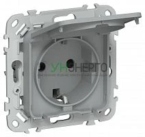 Розетка СП FLITE РСшкр11-1-44-ФлС 16А IP44 с заземл. с защ. шторками и крышкой безвинтовое крепление механизм сер. IEK FI-R16-16-1-44-K03