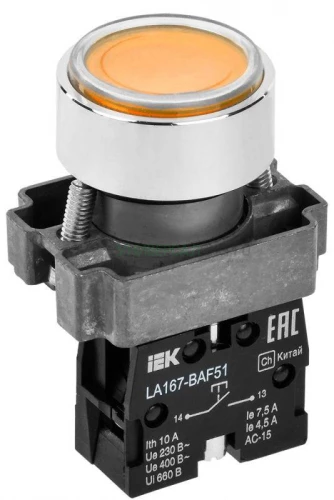 Кнопка LA167-BAF51 d22мм 1з желт. IEK BBT20-BAF51-1-22-67-K05
