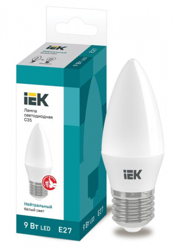 Лампа светодиодная ECO C35 9Вт свеча 4000К E27 230В IEK LLE-C35-9-230-40-E27