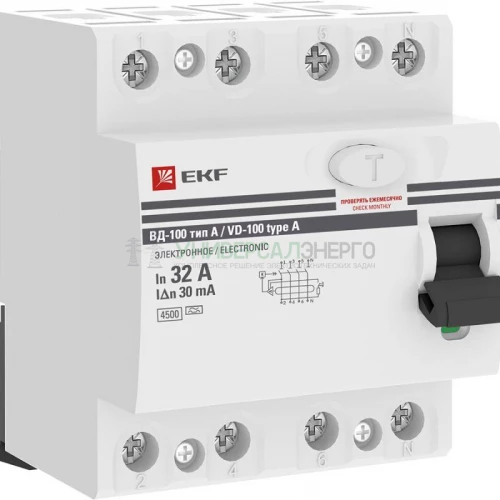 Выключатель дифференциального тока (УЗО) 4п 32А 30мА тип A ВД-100 (электромех.) PROxima EKF elcb-4-32-30-em-a-pro фото 2