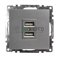 Розетка USB 2-местная (механизм), STEKKER GLS10-7115-03, 250B, 2.4А. серия Катрин, серебро 39588