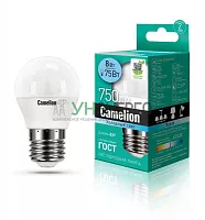 Лампа светодиодная LED8-G45/845/E27 8Вт шар 4500К бел. E27 750лм 170-265В Camelion 12394