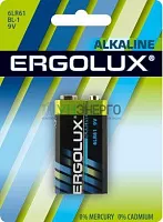 Элемент питания алкалиновый "крона" 6LR61 9В Alkaline BL-1 (блист.1шт) Ergolux 11753