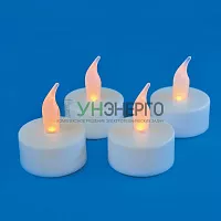 Фигура ULD-F070 WARM WHITE TEACANDLE SET4 "Свеча-таблетка" на батарейках CR2032 (в/к) 1 LED тепл. свет (уп.4шт) Uniel UL-00008592