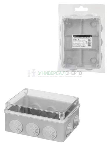 Распаячная коробка ОП 150х110х70мм, прозрач. крышка, IP55, 10 гермовводов, инд. штрихкод, TDM